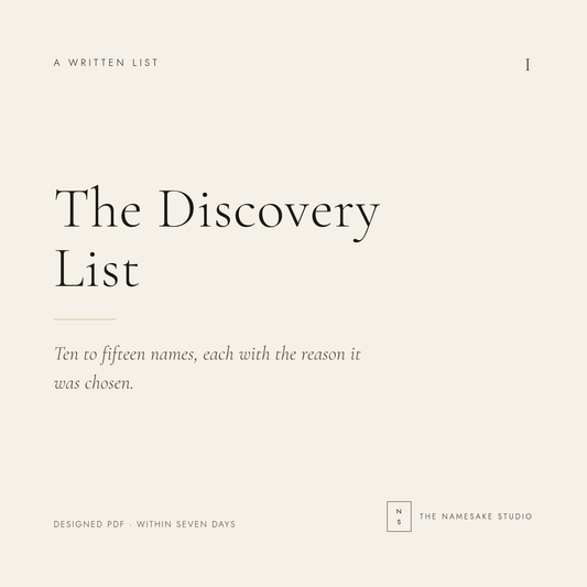 The Discovery List. A written list. Ten to fifteen names, each with the reason it was chosen. Designed PDF within seven days.